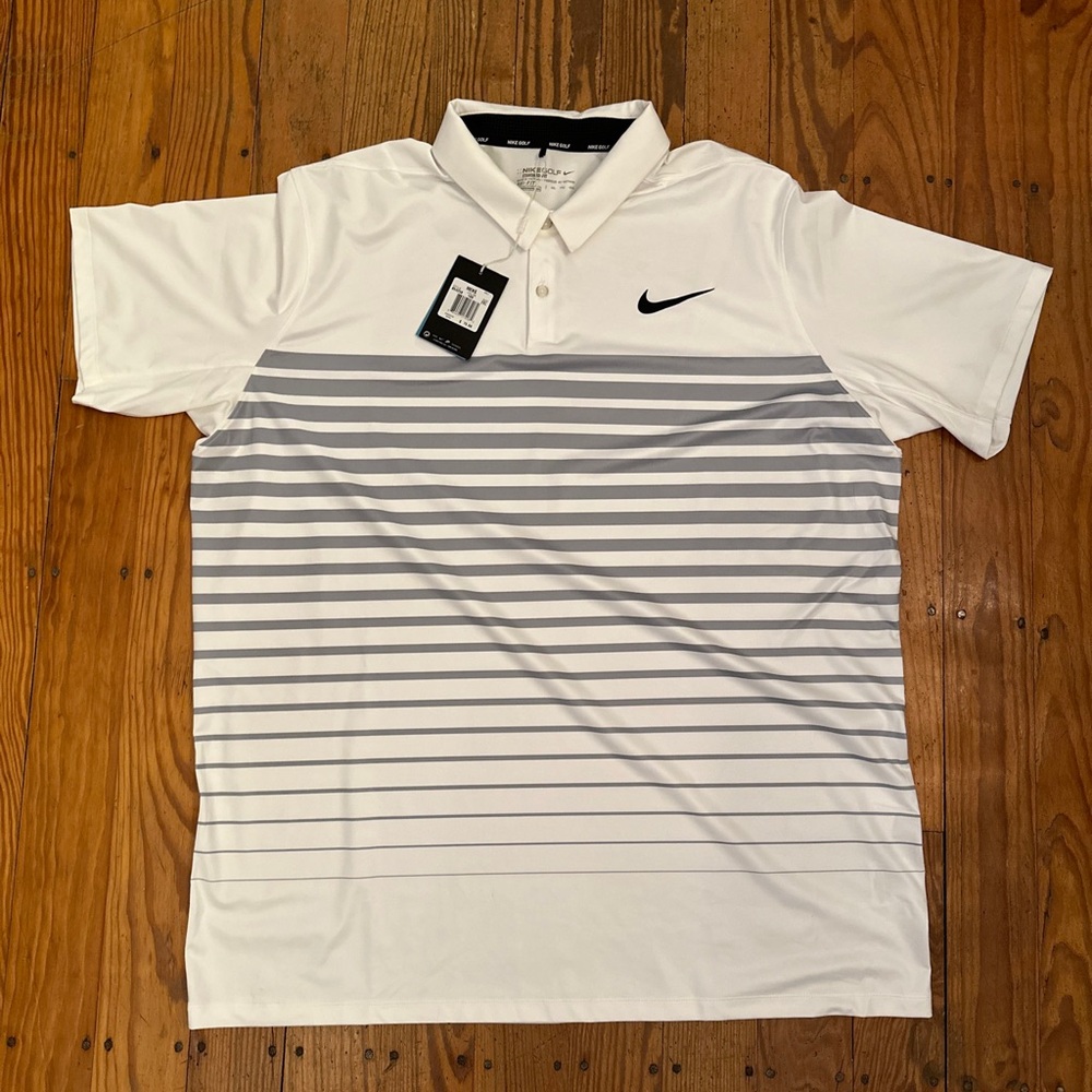 Nike Golf Tour Polo Shirt Dri Fit Short Sleeve White Gray Stripe Lightweight 2XL